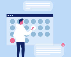 An illustration of a person marking a calendar or to-do list.