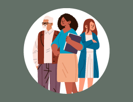 A woman holding a stack of papers, standing with two other people.