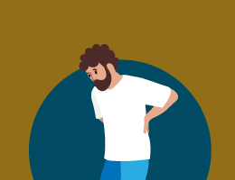 Graphic of a man with both hands on his lower back.