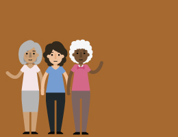  Three women standing together.